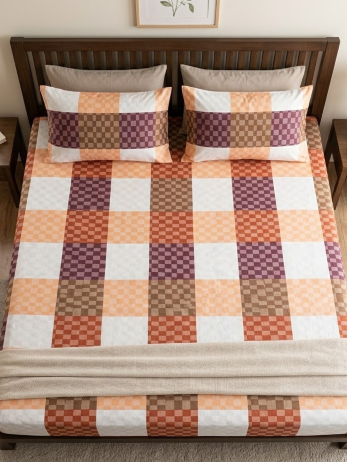 Amber Grid Premium Cotton Bedsheet