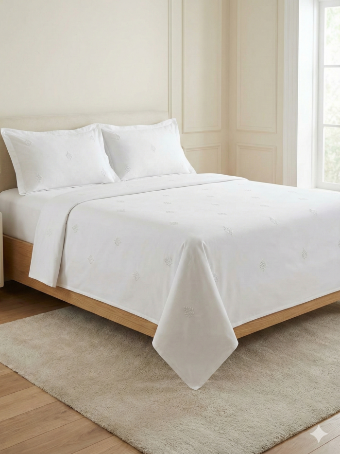 Ideas Home – Pure White Embroidered King Size 3-Piece Bedsheet Set