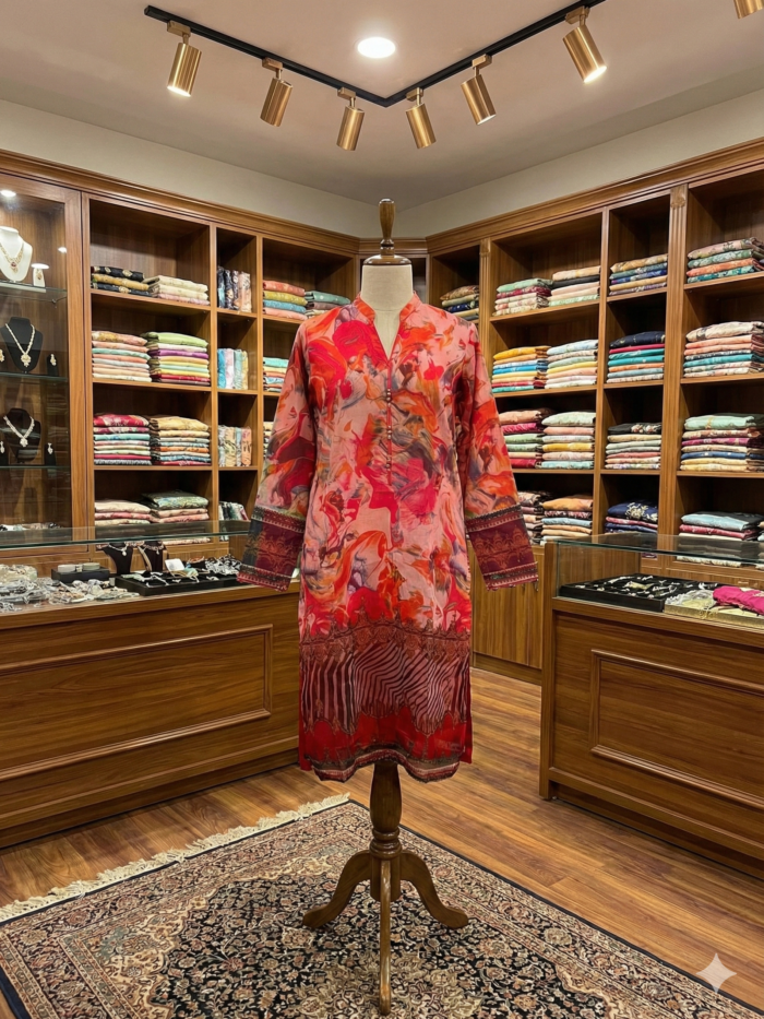 Vibrant Coral Fusion – Printed 1-Piece Kurti