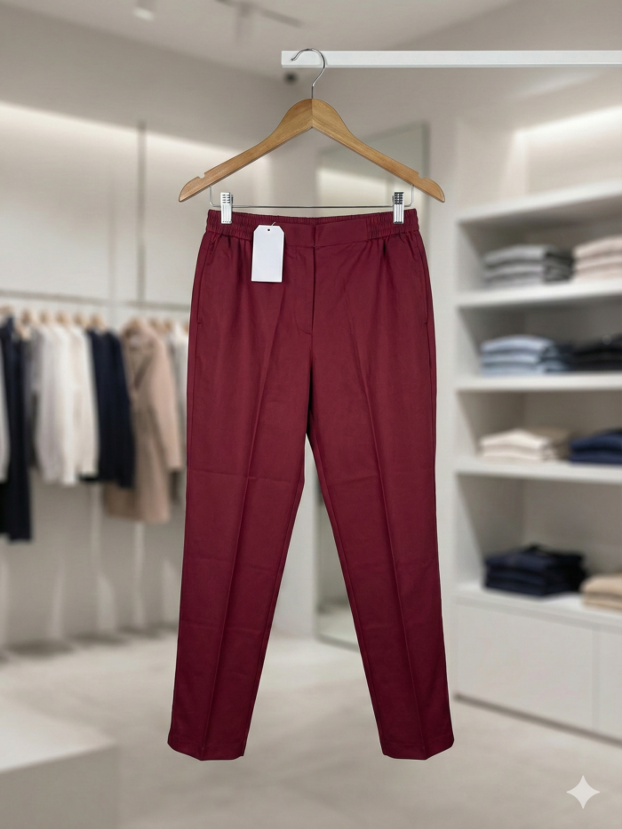 Classic Maroon Cotton Straight Trousers