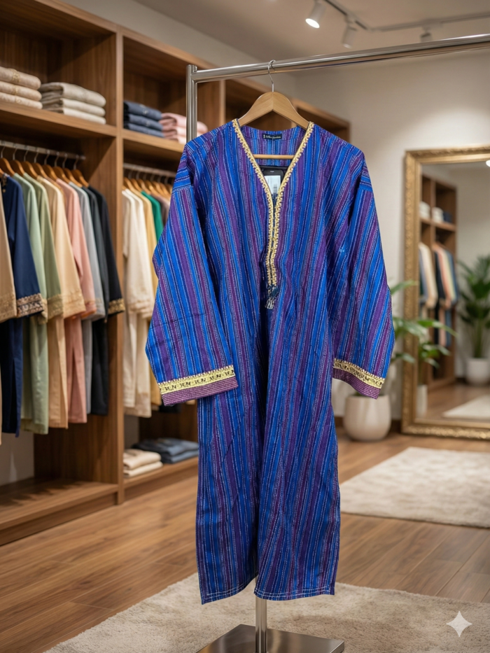 Royal Stripe – Gold Accented 1-Piece Kurti