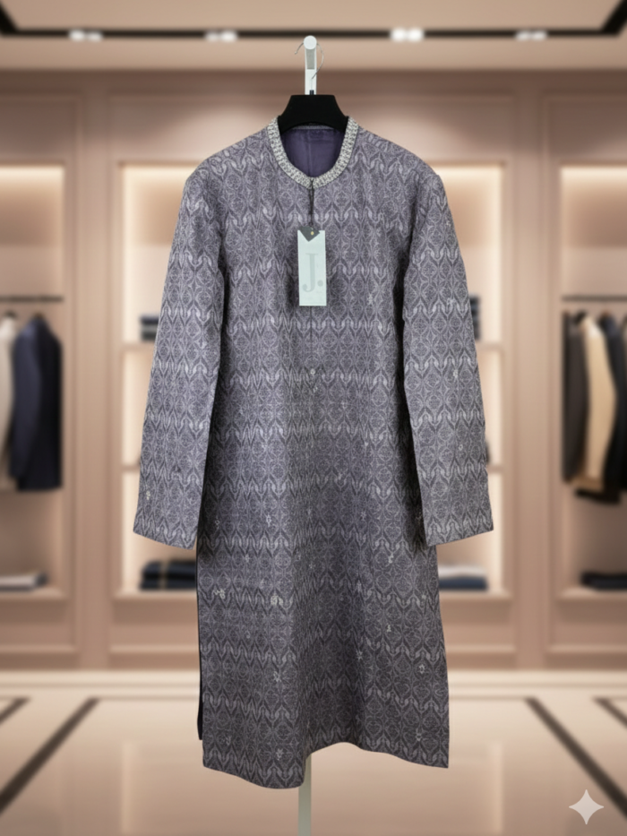 Steel Grey – Patterned Jacquard Festive Kurta
