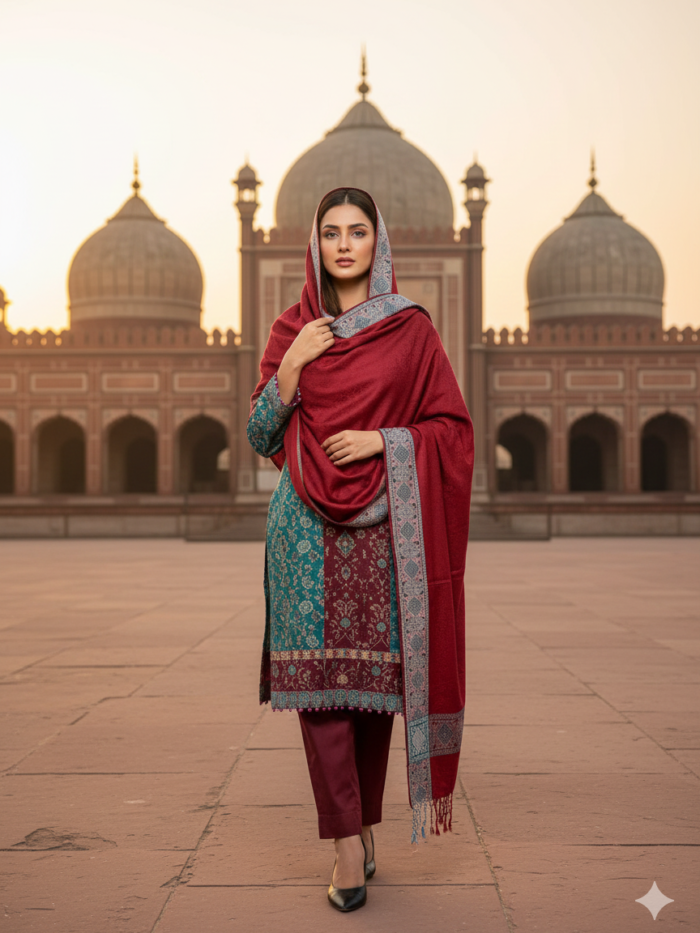 Royal Crimson Embroidered Shawl