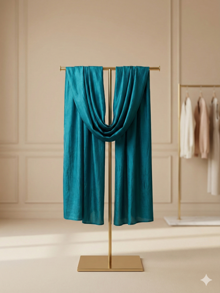 Teal Blue Crushed Silk Stole Collection: J. Solids