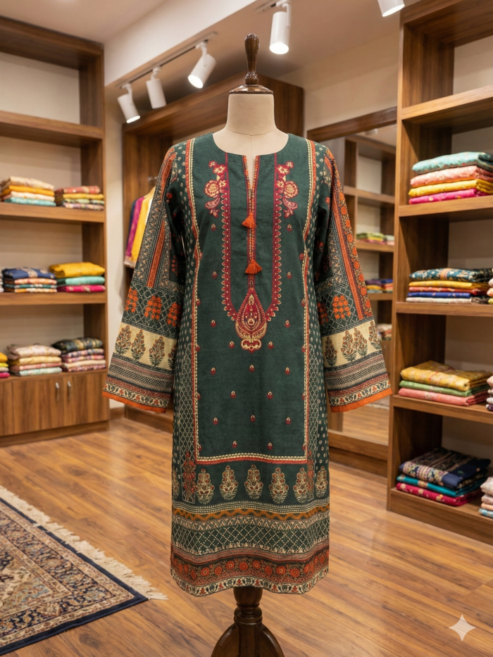 Emerald Heritage – Tasseled Ethnic Print Kurti