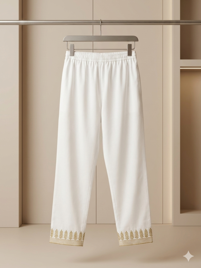Ivory Gold – Embroidered Cotton Trousers