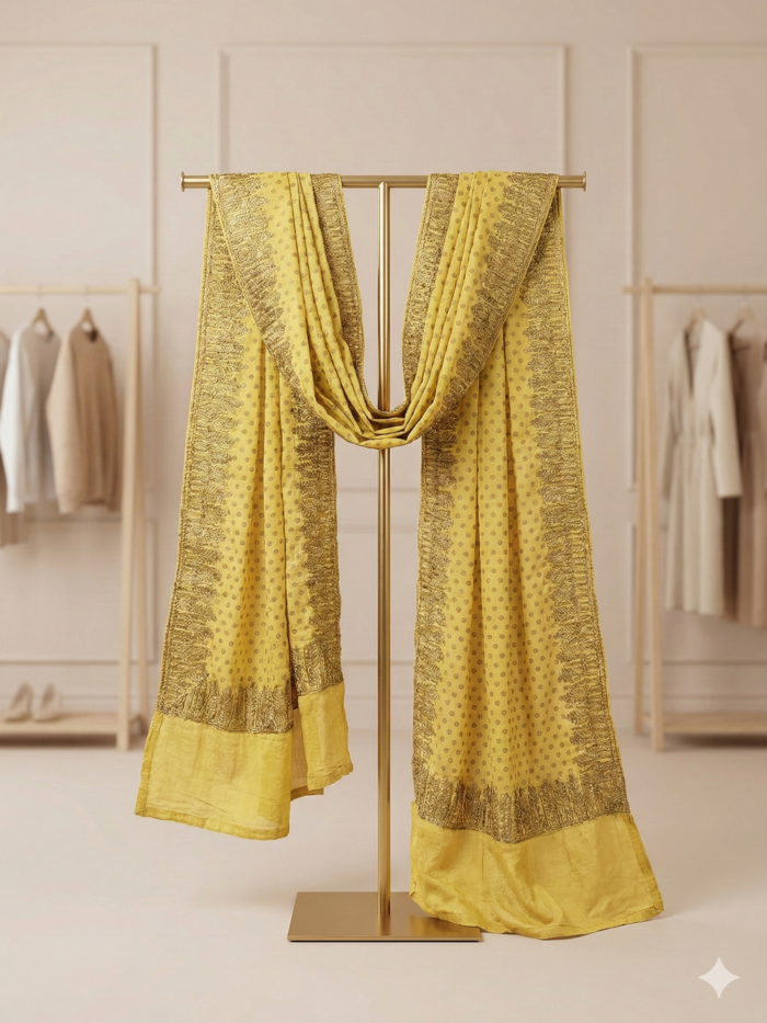 Lemon Drop Silk Jacquard Dupatta Collection: J. Luxury Pret Accessories