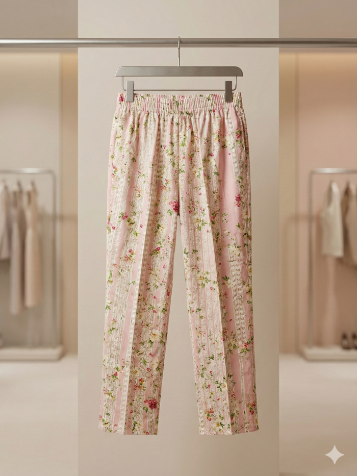 Pink Blossom – Lace Detail Trousers