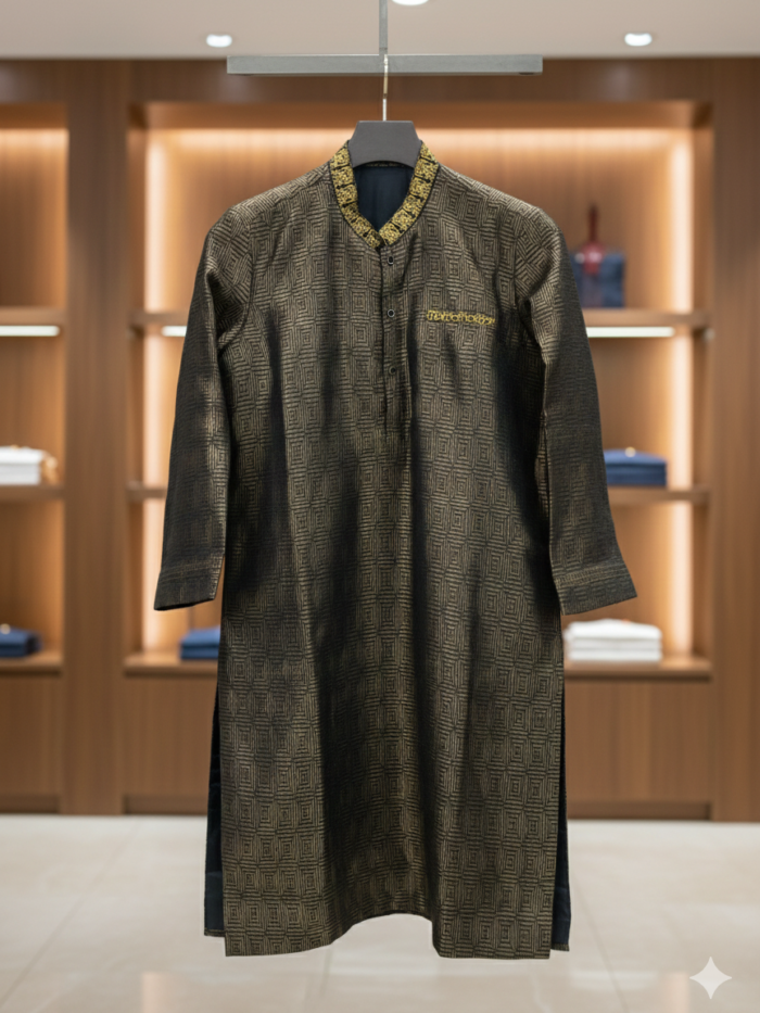 Midnight Gold – Geometric Jacquard Kurta