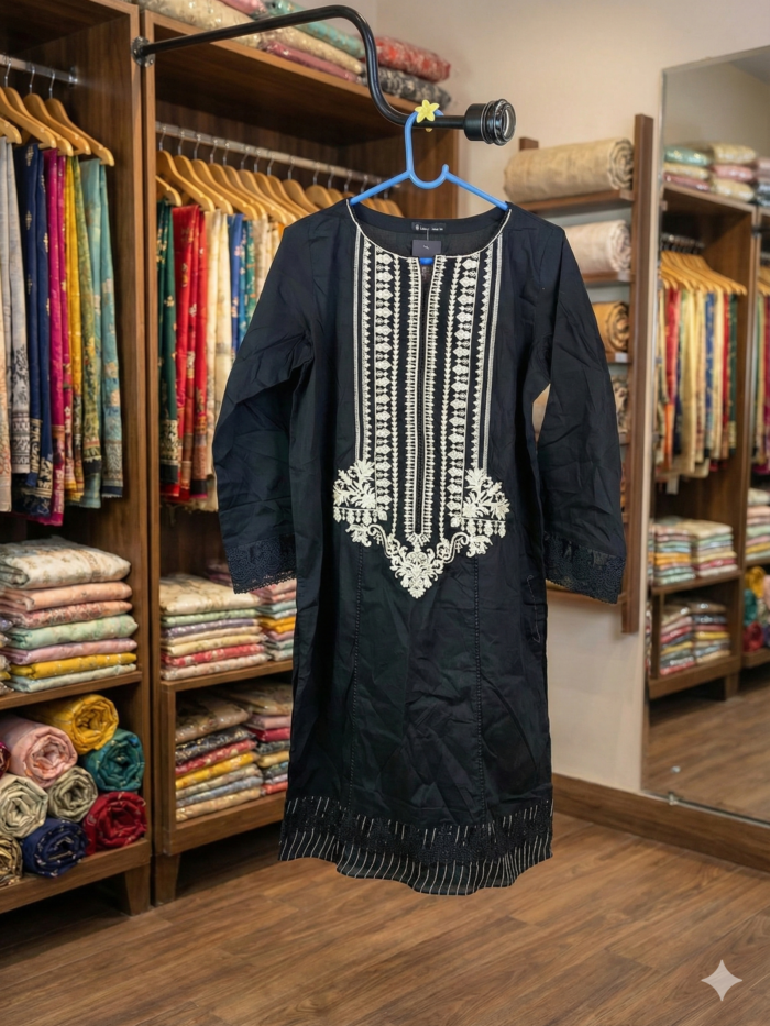 Timeless Monochrome – Noir Embroidered 1-Piece Kurti