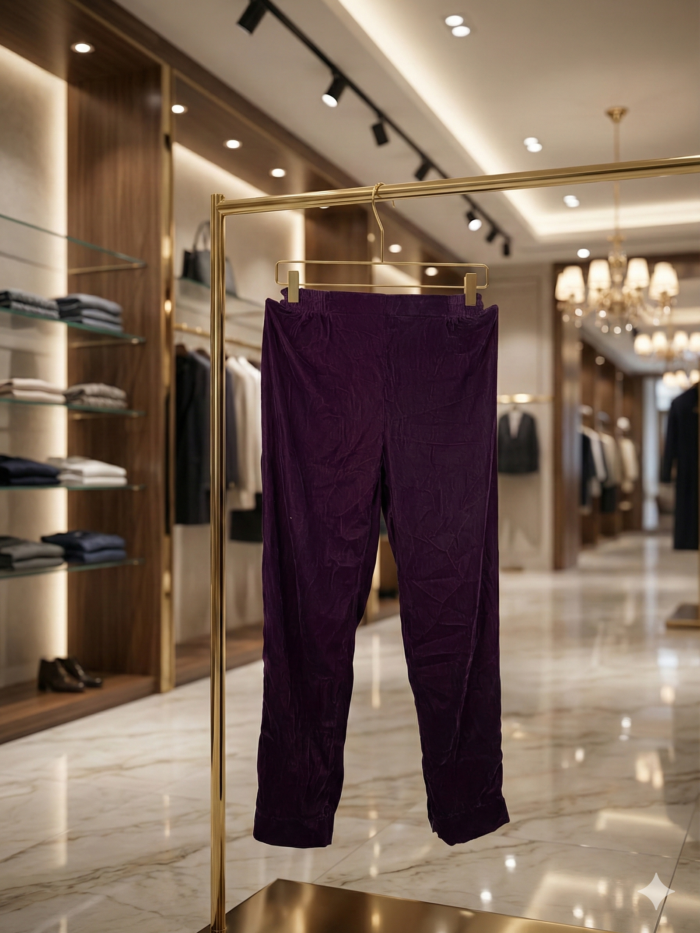 Deep Plum Crushed Velvet Trousers