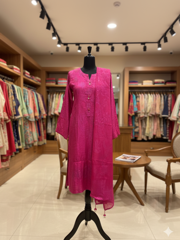 J. Junaid Jamshed - Shocking Pink Self-Embroidered 3-Piece Festive Suit