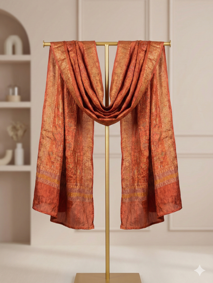 Burnt Orange Zari Woven Dupatta Collection: J. Traditional Series
