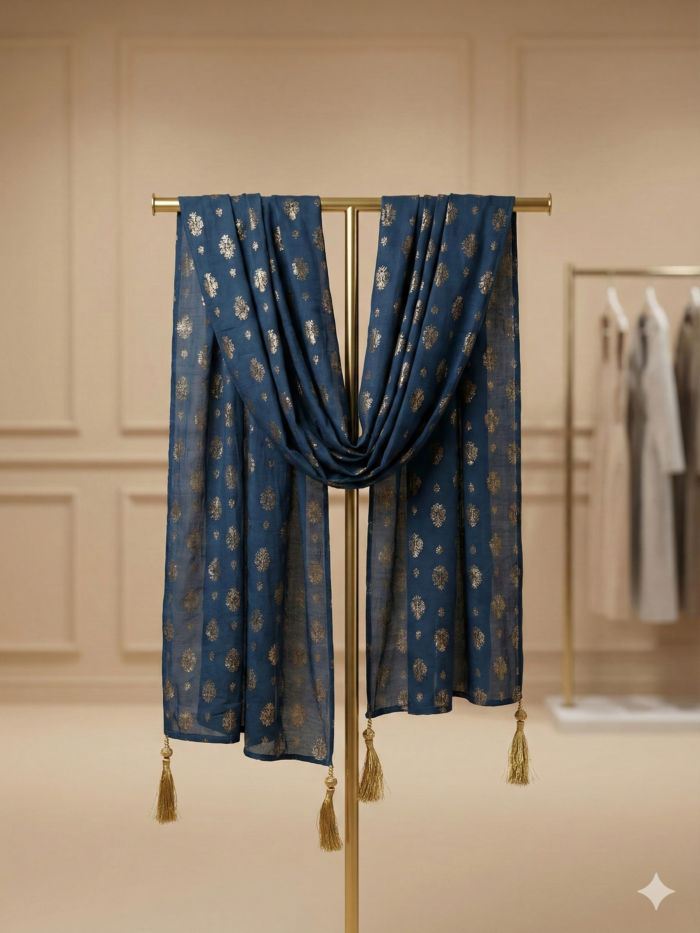 Midnight Blue Gold-Dust Dupatta