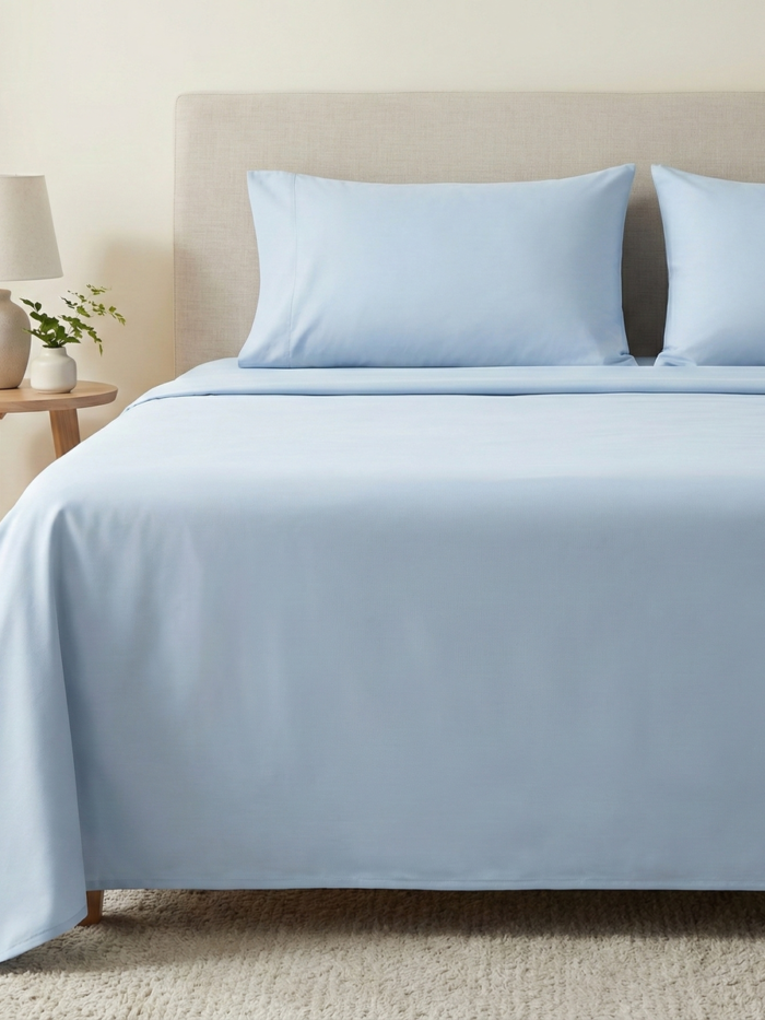 Ideas Home – Serene Sky Blue Solid King Size 3-Piece Bedsheet Set