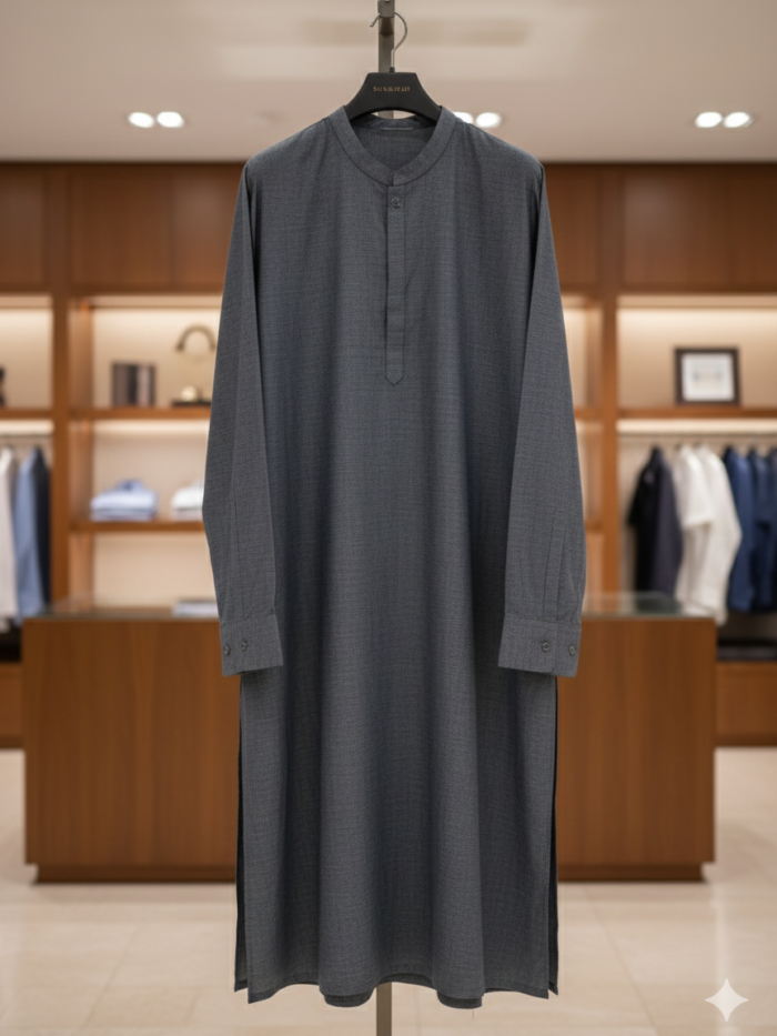 Charcoal Slate – Textured Cuffed Kameez