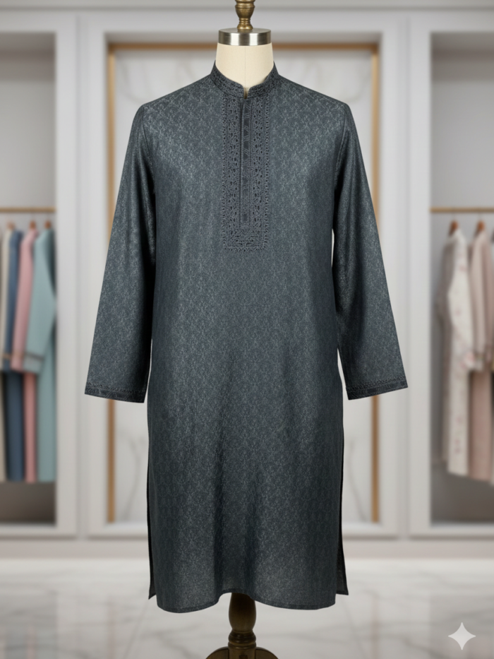 Graphite texture – Embroidered Placket Kurta