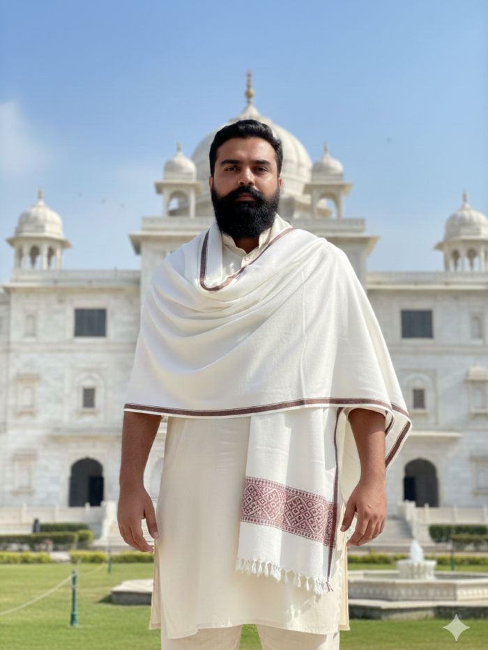 Heritage Ivory Geometric Border Shawl
