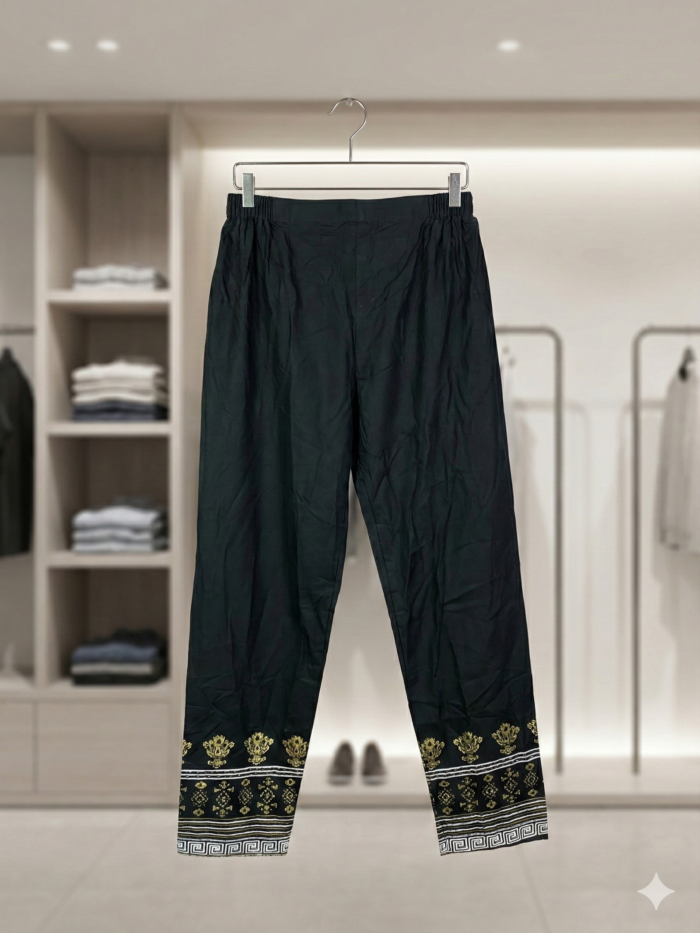 Black Cambric Trousers with Gold & Monochrome Border