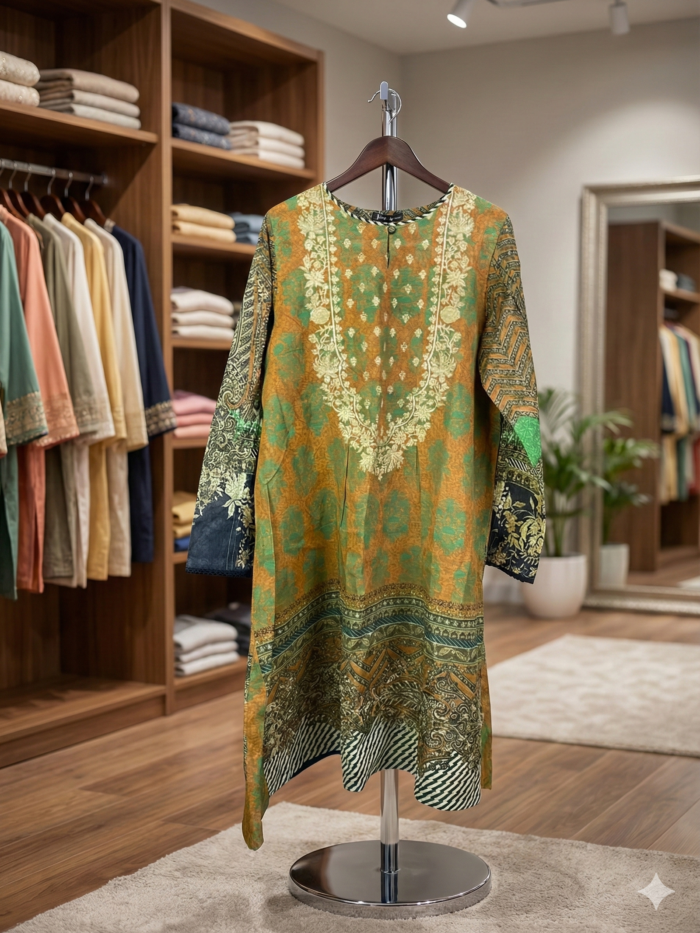 Golden Olive Heritage – Geometric Printed Kurti