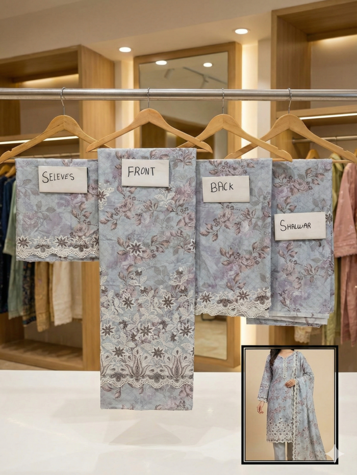 Image 1993 – Dusty Blue Floral Embroidered Unstitched 2-Piece Lawn Suite