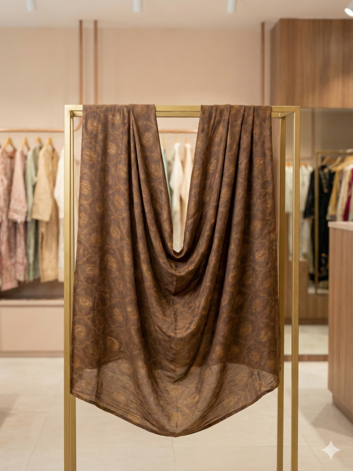 Chocolate Brown Paisley Printed Dupatta