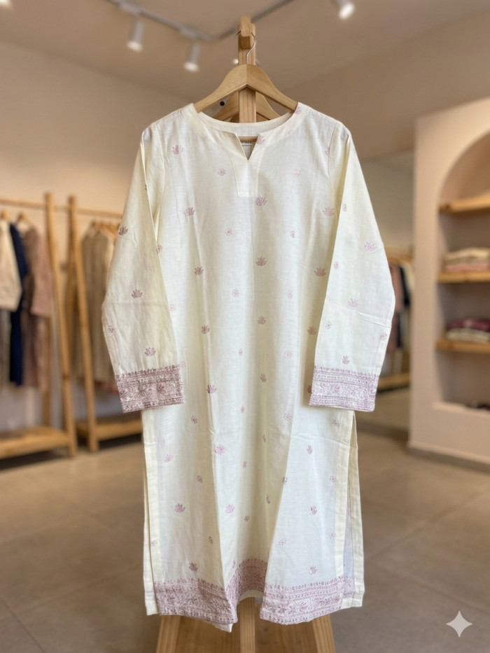 Ethereal Lotus – Minimalist Embroidered Kurti