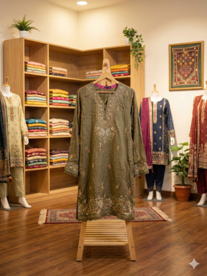 Olive Heritage – Embroidered 2-Piece Ensemble