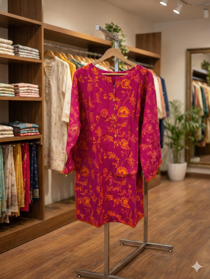 Fuchsia Fusion – Floral Vine Printed Kurti