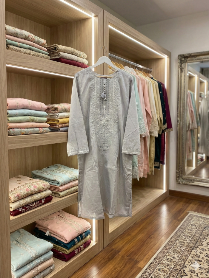 Silver Mist – Embroidered 2-Piece Ensemble