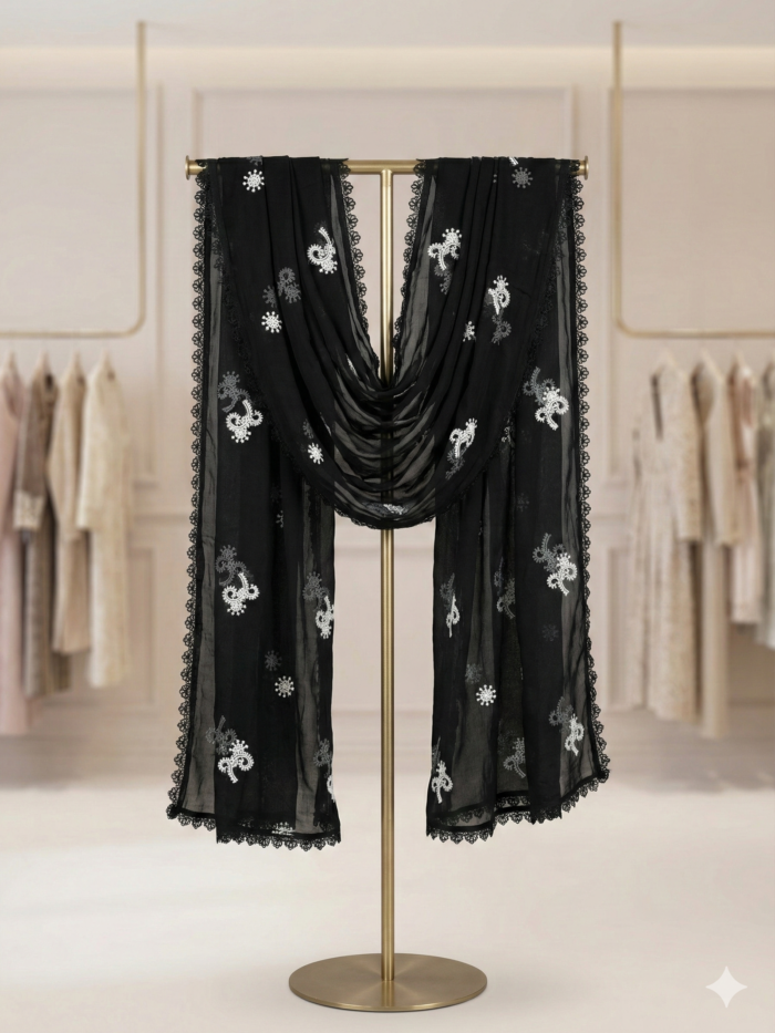 Noir Elegance Embroidered Chiffon Dupatta