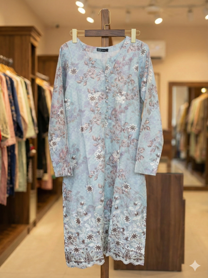 Lilac Mist – Floral Scalloped 1-Piece Kurti