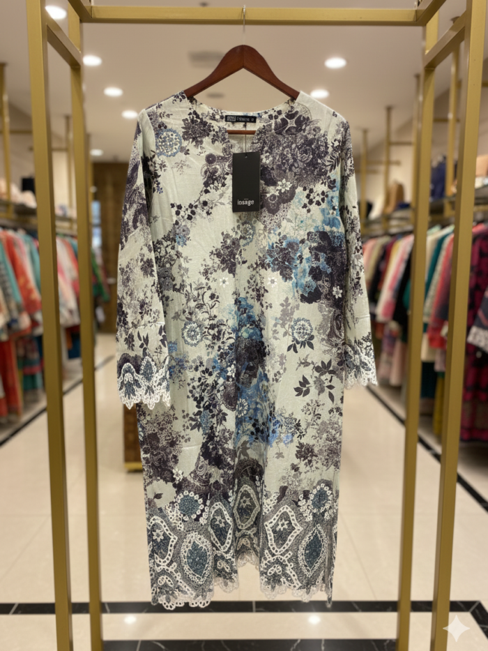 Silver Mist – Lace Finish Floral Kurti