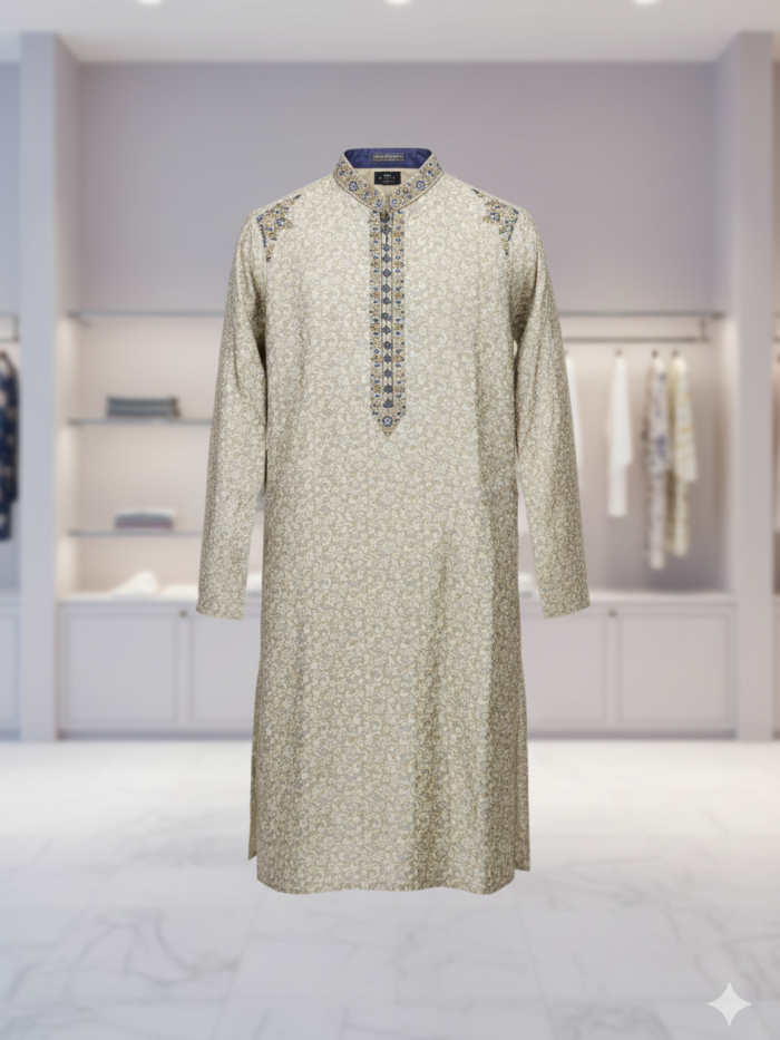 Ivory Scroll – Shoulder Embroidered Kurta