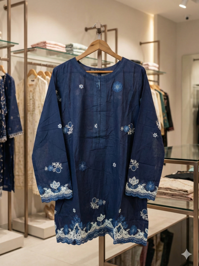 Midnight Sapphire – Cutwork Embroidered Kurti