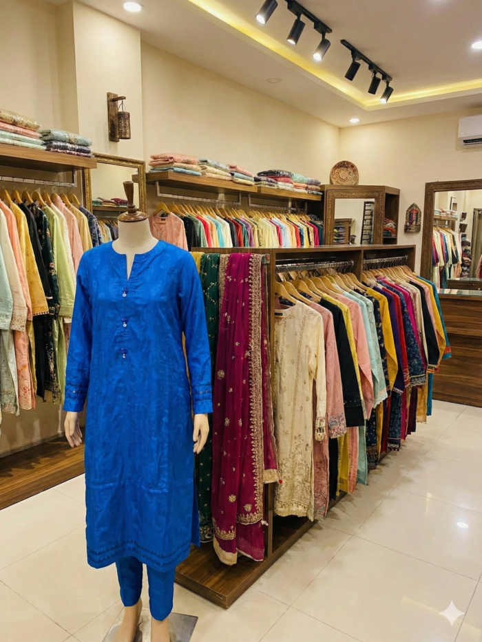 Sapphire Jacquard – Solid 2-Piece Ensemble