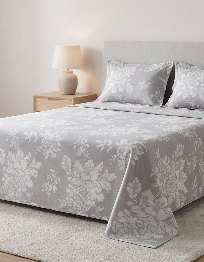 Ideas Home – Sterling Grey Floral King Size 3-Piece Bedsheet Set