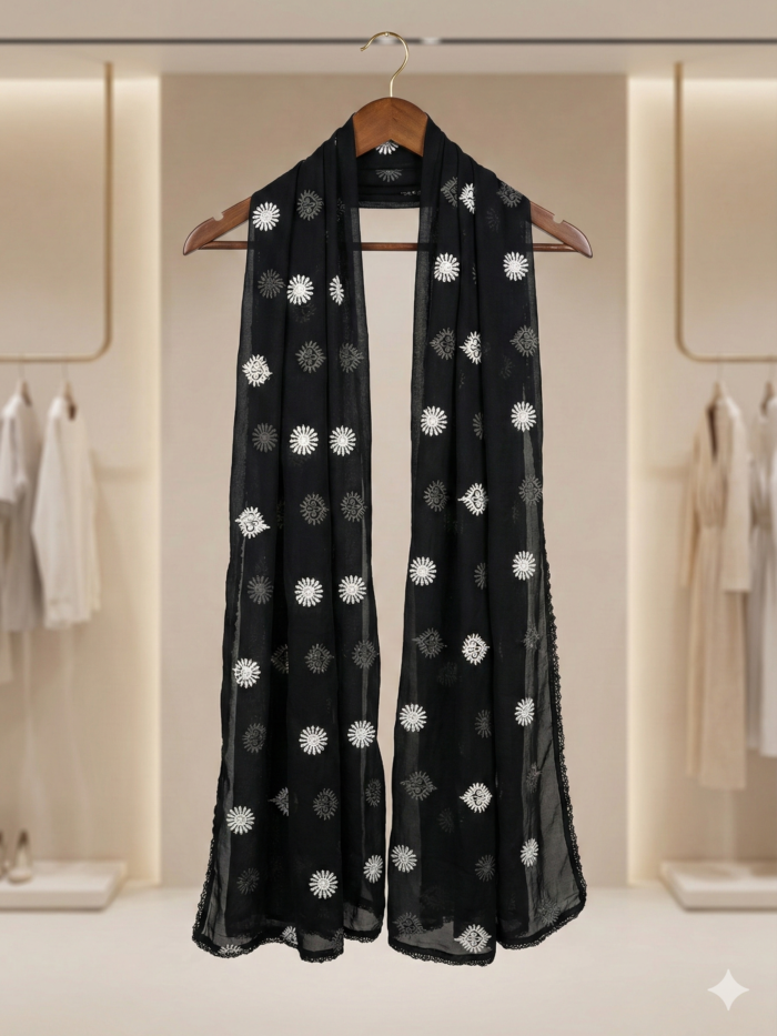 Noir Starburst Embroidered Chiffon Dupatta