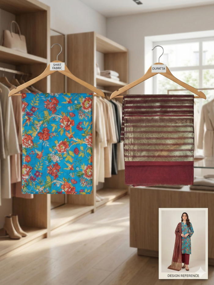 J. Junaid Jamshed – Azure Blue Floral Unstitched 2-Piece Lawn Suite