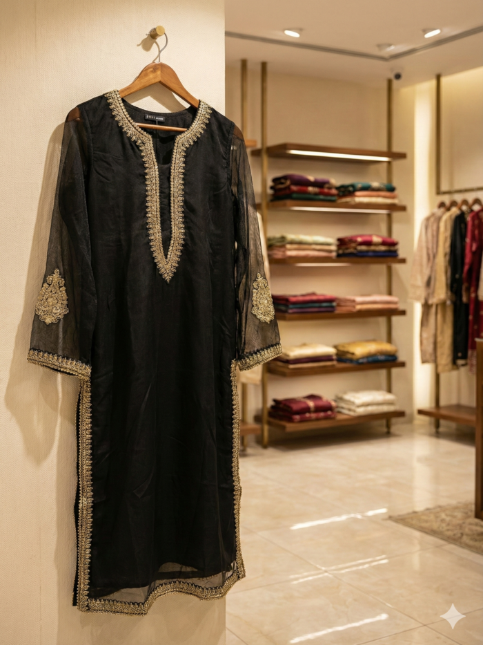 Midnight Gilded – Luxury Embroidered Formal Kurti