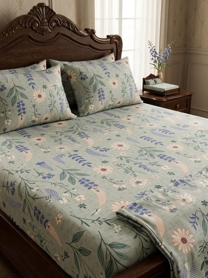 IDEAS -“ SUMMER COLOURS” “PISTA WITH MULTI FLOWERS” 3Pc Bedsheet Set