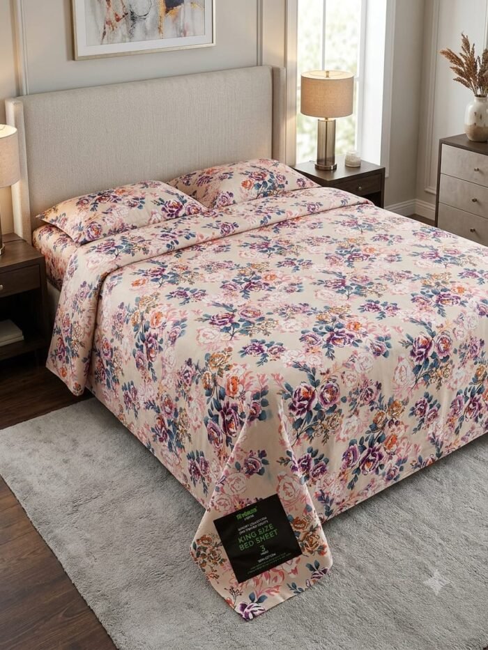 IDEAS “Kashmiri Pink Flowers Bedsheet “ 3pc bedsheet set