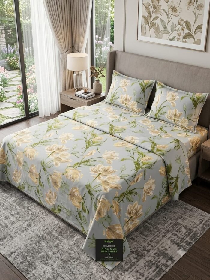 IDEAS - ELEGANT SUMMER PRINT “LIGHT COLOUR WITH FLORAL EFFECTS” 3Pc BEDSHEET SET