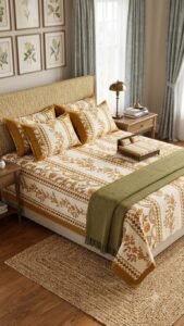 IDEAS HOME – LINES+ FLORAL “INTERLOCKING FLORAL PRINT ” KING SIZE 3-PIECE BEDSHEET SET