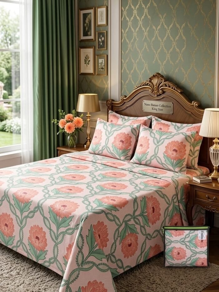 IDEAS HOME – SUMMER PRINTS “INTERLOCKING CIRCLES” KING SIZE 3-PIECE BEDSHEET SET