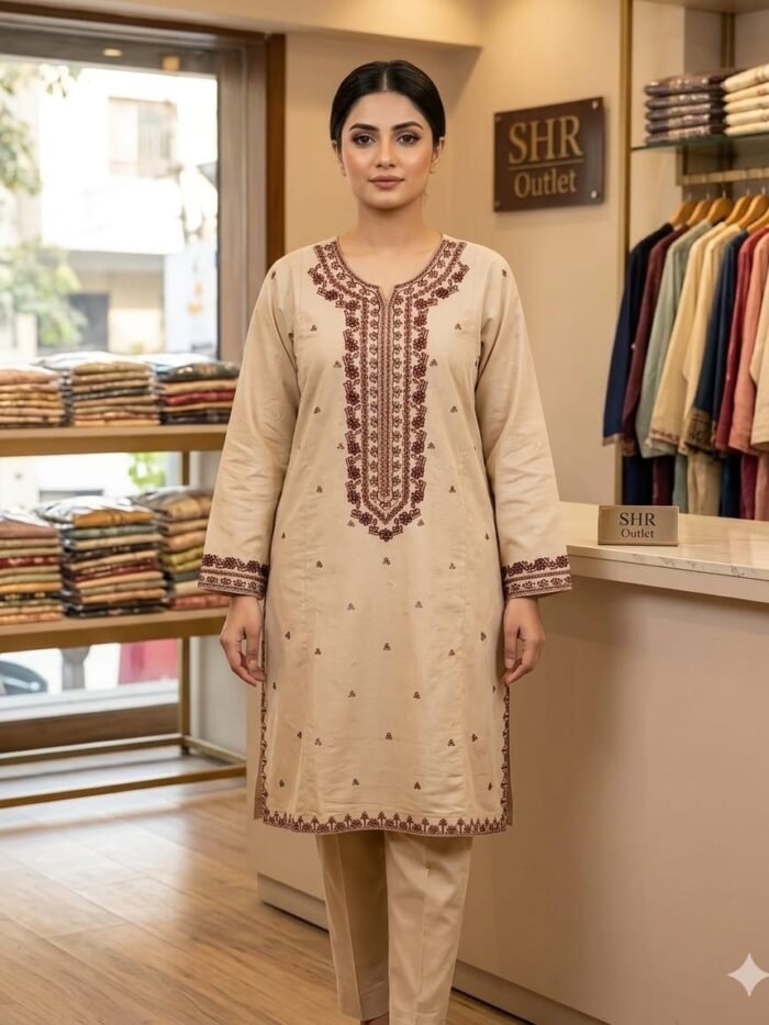 Ethnic Beigh and Mehroon Embroidery