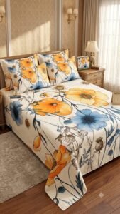 IDEAS HOME – MULTI FLOWERS “INTERLOCKING CIRCLES” KING SIZE 3-PIECE BEDSHEET SET