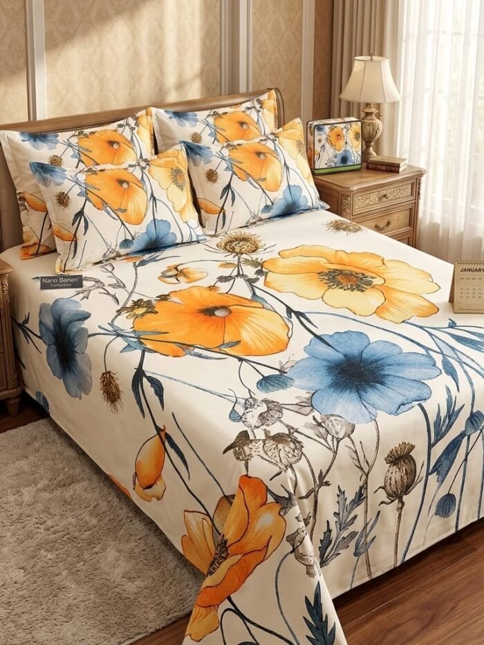 IDEAS HOME – MULTI FLOWERS “INTERLOCKING CIRCLES” KING SIZE 3-PIECE BEDSHEET SET