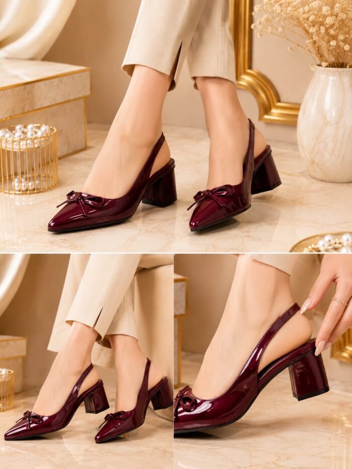 Trendy Sling Back Heels – Pointed Toe Bow Design