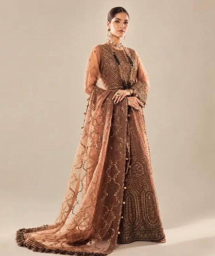 Alkaram Studio – Mocha Gold Embroidered Formal Maxi